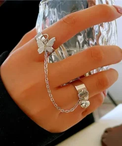 2 Finger Silver Butterfly Rings | Trendy Butterfly Pair Rings Set