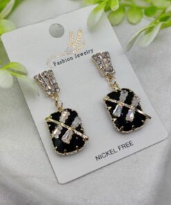 Imported Elegant Black Crystal Earrings With Sparkling Rhinestone Accents