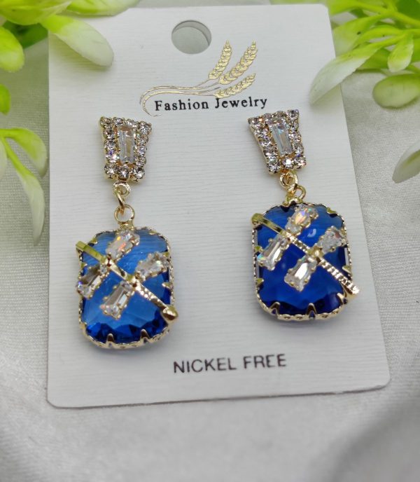 Imported Exquisite Sapphire-blue Crystal Drop Earrings - Image 3