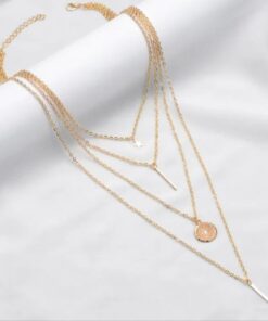 Multi Layer Chain For Women Gold Choker Necklace Bar Disc Long Choker