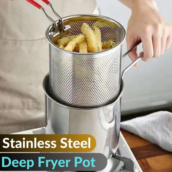 Stainless Steel Deep Fryer Frying Pot With Strainer 12ml Capacity - Image 5